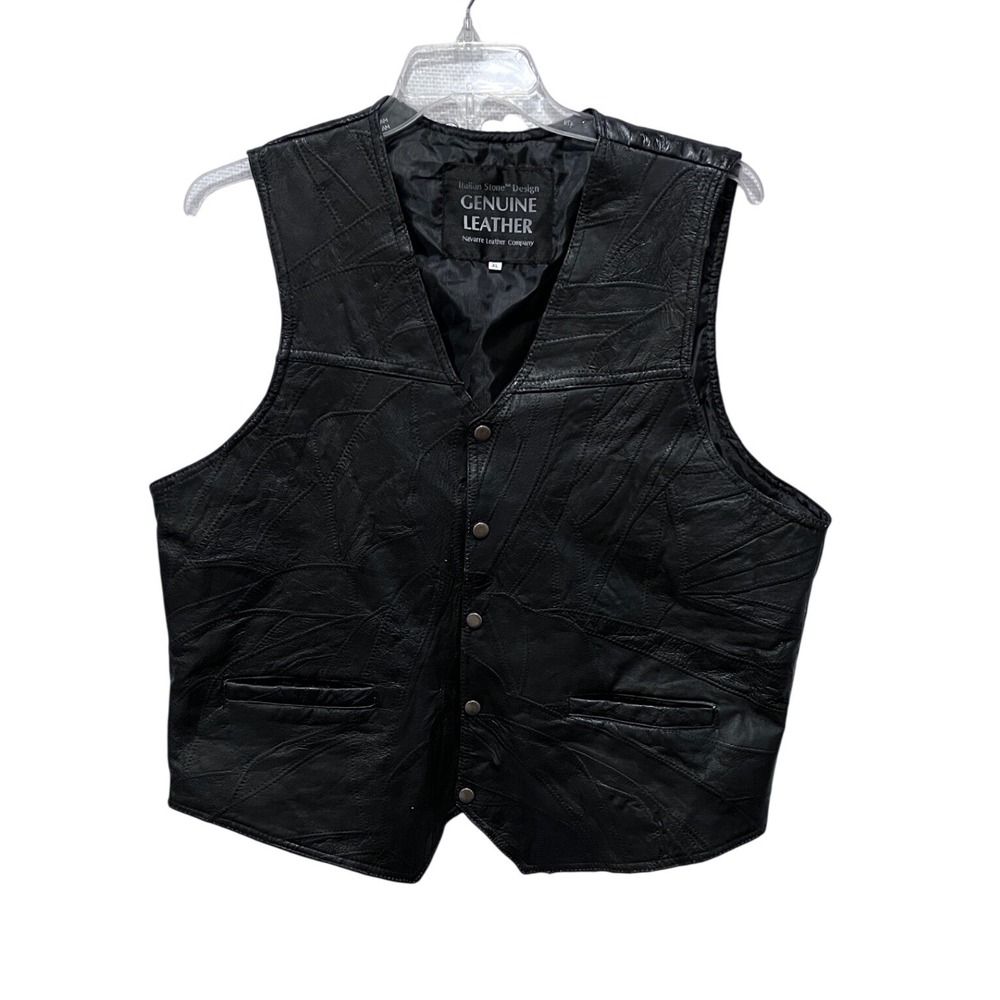 Italian Stone Design Genuine Leather Patchwork Vest Mens XL Black Biker‎ Navarre